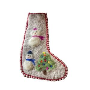 Handmade Felted Wool Christmas Stocking – Snowman & Tree‎ Design